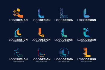 Wall Mural - Collection of letter L logo design with digital connection concept