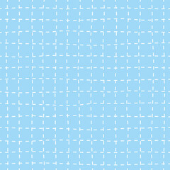 Leinwandbilder - Checkered Background with White Dotted Lines on Blue. Abstract Psychedelic Pattern with Wavy Doodle Stripes. Vector Groovy Y2K Checker Texture