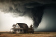 © Nomad_Soul - Countryside house in field with tornado on background. Generative AI