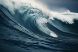 Fototapeta  - Giant waves of tsunami apocalyptic dramatic background. Generative AI
