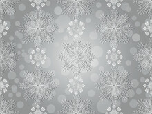 Vector Hand Drawn Geometric Christmas Seamless Pattern With Snowflakes And Balls On A Silvery Gradient Background