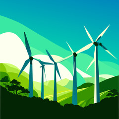 wind turbine on green field