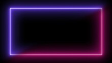 Flickering Neon Frame On An Isolated Black Background. Rectangle With Rounded Edges