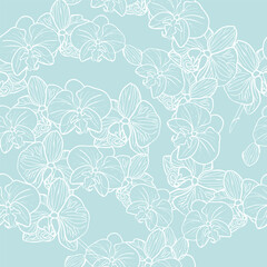 Wall Mural - Orchid flower flower branch with buds and flowers seamless pattern for textile. Vector illustration for tropical design, romantic wedding invite, delicate and elegance background