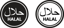 Halal Food Icon Set In Two Styles Isolated On White Background . Halal Food Certified Icon Vector
