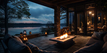 Cozy Back Porch With Fire Pit And Calm Lake View
