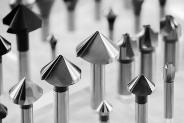 Poster - Milling metal cutter tools for CNC machine, dustrial design background, engineering technology concept