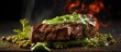 Tenderloin Steak with Green Pepper Sauce or Filet Mignon and Sauce Pouvre Vert. Copyspace image. Header for website template