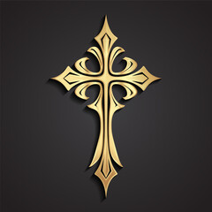 Wall Mural - 3d ornament golden cross / vector illustration