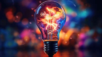 Wall Mural - A light bulb with a lightning inside. Suitable for concepts related to innovation, creativity, and ideas