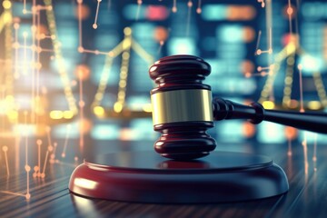 Poster - A wooden gavel sitting on top of a wooden table. Can be used to depict legal proceedings or decision-making
