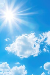 Poster - A picture of a bright blue sky with a shining sun. Can be used to depict a sunny day or to represent positivity and happiness