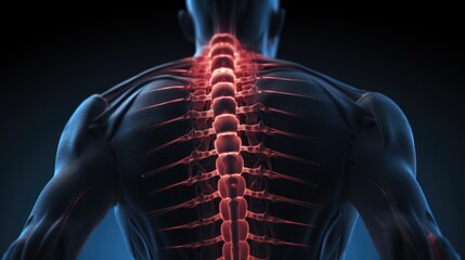 Poster - A picture of the back of a man with a highlighted spine. Can be used for medical or educational purposes
