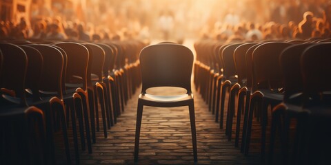 Poster - A chair placed in front of a large group of people. Versatile image suitable for various concepts and themes