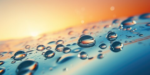 Poster - Water droplets captured in a close up shot on a surface. Can be used to represent purity, cleanliness, or as a background image.