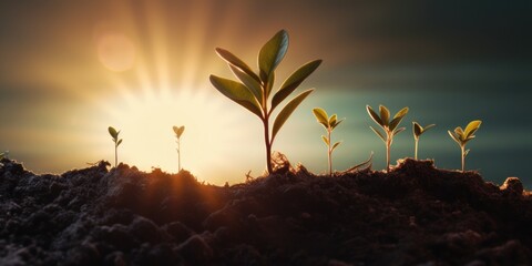 Poster - A cluster of plants emerging from the ground. Suitable for illustrating growth, nature, and environmental themes
