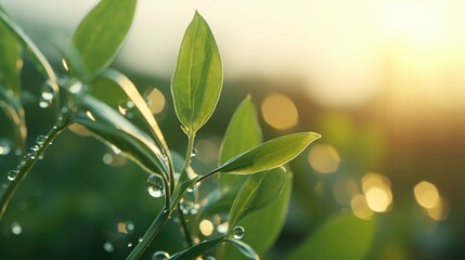 A close up view of a plant with water droplets. This image can be used to showcase the beauty of nature and the refreshing quality of water