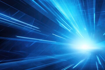 Poster - A captivating image of a blue light streaking through a dark background. This picture can be used to add a dynamic and futuristic touch to various projects