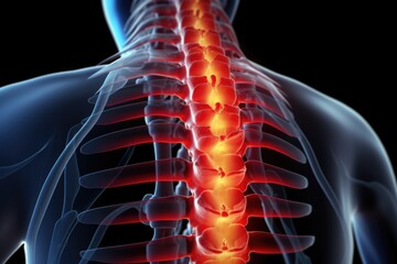 Poster - A picture showing the back of a man with a highlighted spine. This image can be used for medical or anatomical purposes