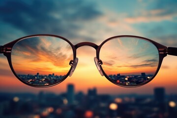 Poster - A pair of glasses sitting on top of a table. Can be used to represent vision, eyewear, or reading