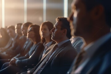 Poster - A group of business people sitting in a row. Suitable for business meetings and teamwork concepts