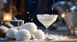 Schneegestöber Martini, Snow Flurry Martini, Illuminate the cocktail's presentation, capturing the blend of vanilla vodka with the creamy allure of coconut liqueur. Highlight the infusion of coconut