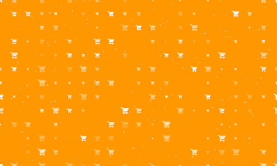 Poster - Seamless background pattern of evenly spaced white shopping cart symbols of different sizes and opacity. Vector illustration on orange background with stars