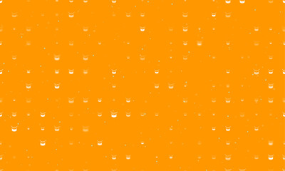 Poster - Seamless background pattern of evenly spaced white drum symbols of different sizes and opacity. Vector illustration on orange background with stars