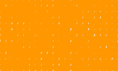 Poster - Seamless background pattern of evenly spaced white lightning symbols of different sizes and opacity. Vector illustration on orange background with stars