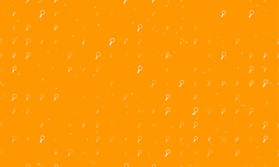 Poster - Seamless background pattern of evenly spaced white magnifier symbols of different sizes and opacity. Vector illustration on orange background with stars