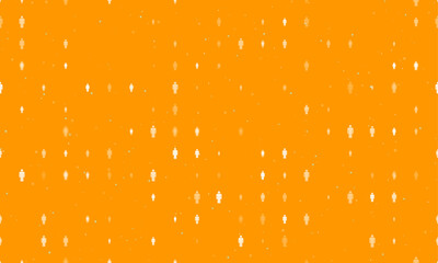 Poster - Seamless background pattern of evenly spaced white man symbols of different sizes and opacity. Vector illustration on orange background with stars