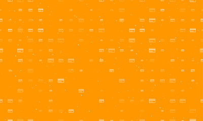 Poster - Seamless background pattern of evenly spaced white credit card symbols of different sizes and opacity. Vector illustration on orange background with stars