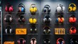 Against a backdrop of safety signage, an array of vibrant ear protection devices is displayed, each one designed with intricate detail and purposeful innovation