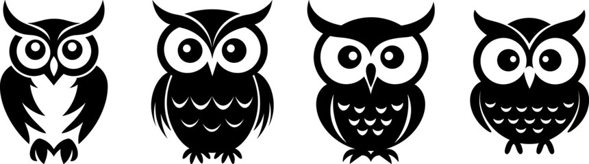 Poster - cute owl bird logo cartoon black vector set