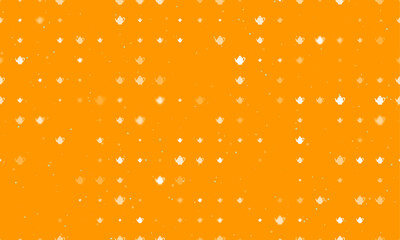 Poster - Seamless background pattern of evenly spaced white teapots of different sizes and opacity. Vector illustration on orange background with stars