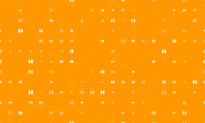 Poster - Seamless background pattern of evenly spaced white woman with woman symbols of different sizes and opacity. Vector illustration on orange background with stars