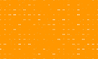 Poster - Seamless background pattern of evenly spaced white dumbbell symbols of different sizes and opacity. Vector illustration on orange background with stars