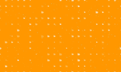 Poster - Seamless background pattern of evenly spaced white chart down symbols of different sizes and opacity. Vector illustration on orange background with stars