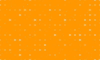 Poster - Seamless background pattern of evenly spaced white scissors symbols of different sizes and opacity. Vector illustration on orange background with stars