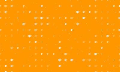 Poster - Seamless background pattern of evenly spaced white palette symbols of different sizes and opacity. Vector illustration on orange background with stars