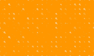 Poster - Seamless background pattern of evenly spaced white zoom in symbols of different sizes and opacity. Vector illustration on orange background with stars