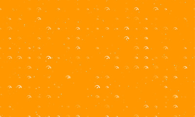Poster - Seamless background pattern of evenly spaced white tachometer symbols of different sizes and opacity. Vector illustration on orange background with stars