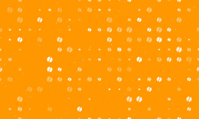 Poster - Seamless background pattern of evenly spaced white cd symbols of different sizes and opacity. Vector illustration on orange background with stars