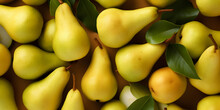 Top View Fruit Background With Fresh Yellow Pears 