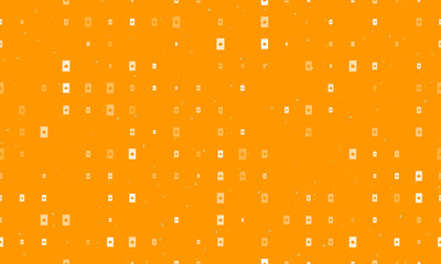 Poster - Seamless background pattern of evenly spaced white ace of spades cards of different sizes and opacity. Vector illustration on orange background with stars