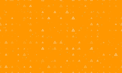 Poster - Seamless background pattern of evenly spaced white roundabout signs of different sizes and opacity. Vector illustration on orange background with stars