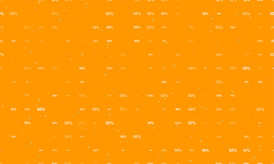 Poster - Seamless background pattern of evenly spaced white 50 percent symbols of different sizes and opacity. Vector illustration on orange background with stars
