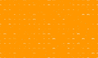Poster - Seamless background pattern of evenly spaced white 25 percent symbols of different sizes and opacity. Vector illustration on orange background with stars