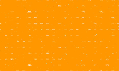 Poster - Seamless background pattern of evenly spaced white 10 percent symbols of different sizes and opacity. Vector illustration on orange background with stars