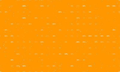 Poster - Seamless background pattern of evenly spaced white 200 percent symbols of different sizes and opacity. Vector illustration on orange background with stars